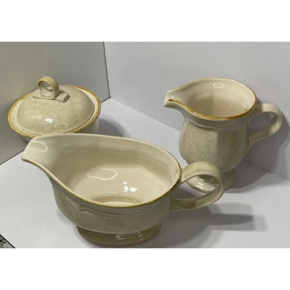 Mikasa FG 000 Country Charm Set Gravy Boat Creamer-Sugar Bowl W/Lid VintageJapan